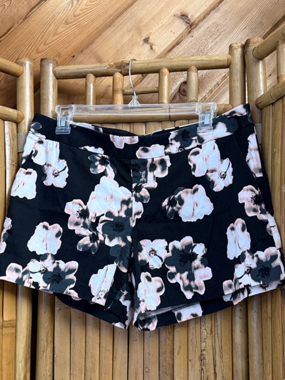 Express Black High-Waist Floral Shorts with Soft Pink Blooms
